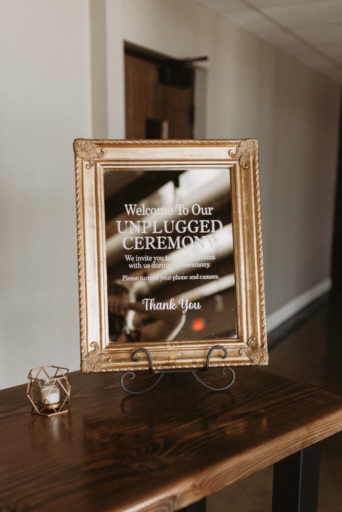 Vintage mirror wedding decoration - unplugged ceremony.