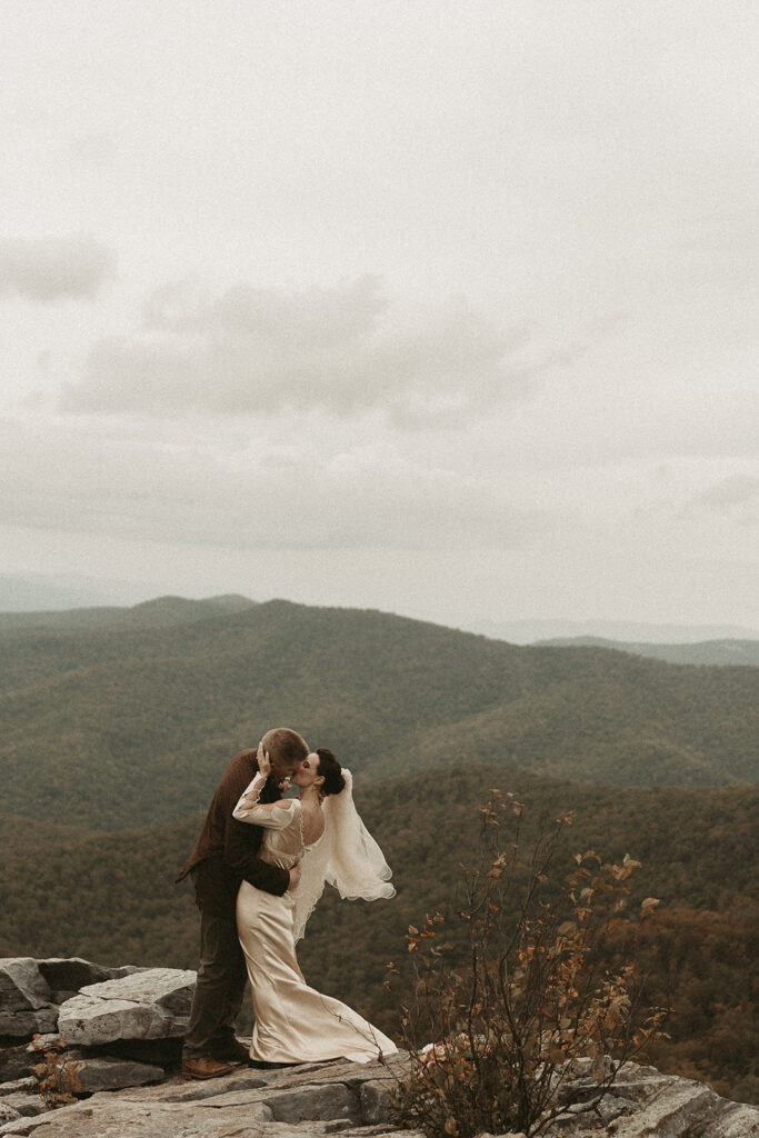 Eloping couple takes couples portraits at Black Rock Summit in Virginia.